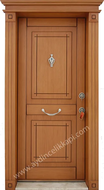 Çelik kapı 24, Tik kaplamalı kabartma model çelik kapı