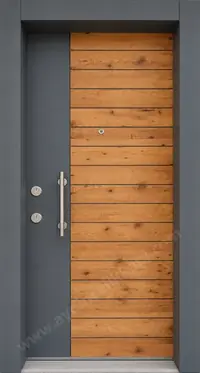 Bambu Kaplamalı Antrasit Kasalı Çelik Kapı A:19
