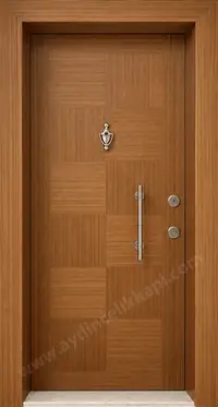 Koyu Tik Kaplamalı Modern Çelik Kapı A:20
