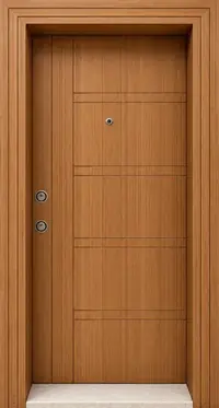 Naturel Tik Kaplamalı Çizgili Çelik Kapı A:41