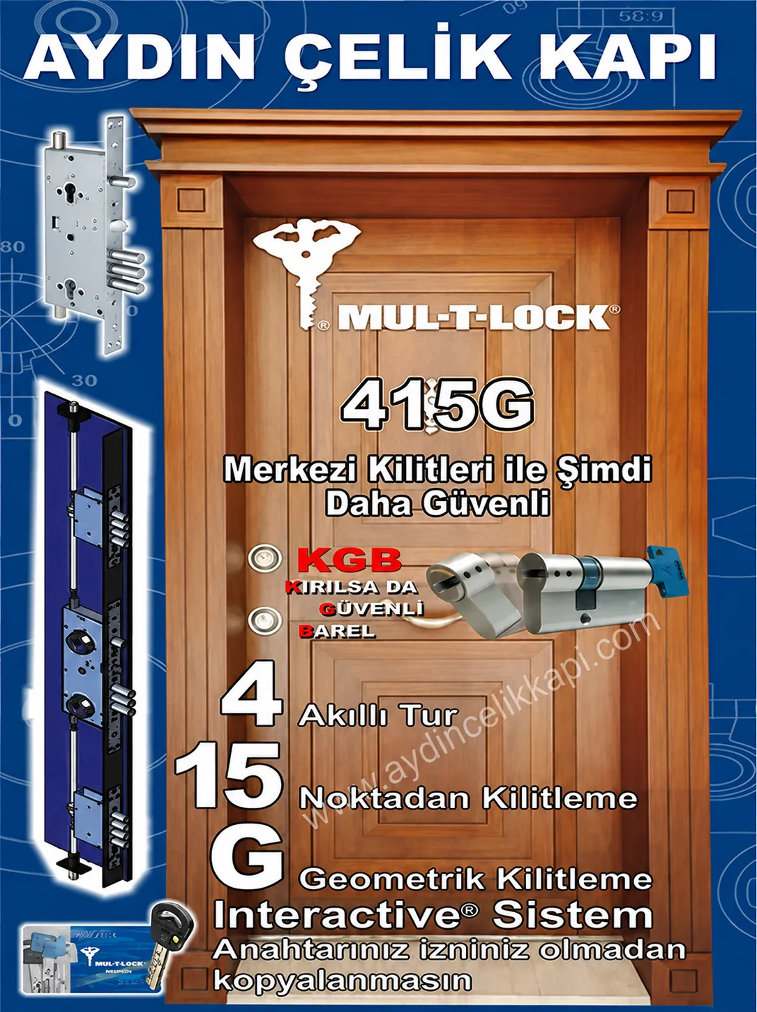 Mul-T-Lock 415G çok noktalı merkezi çelik kapı kilidi